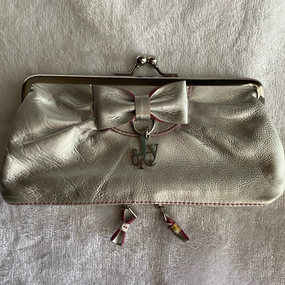 Juicy Couture Handbags - Vintage Y2K Juicy Couture Chic Silver Bow Tie Leather Clutch Wallet EUC